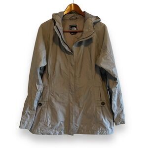 The North Face Women's XL Gray Hooded Rain Jacket Full Zip Parka Shell Hyvent